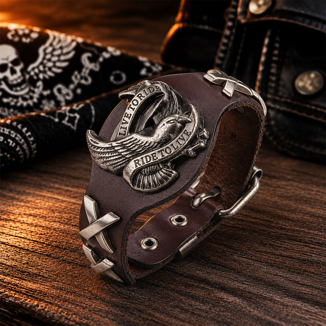 Freedom & Faith Genuine Leather Biker Bracelet | Secure Checkout | Tracked Shipping | 7-Day Easy Returns - Image 5