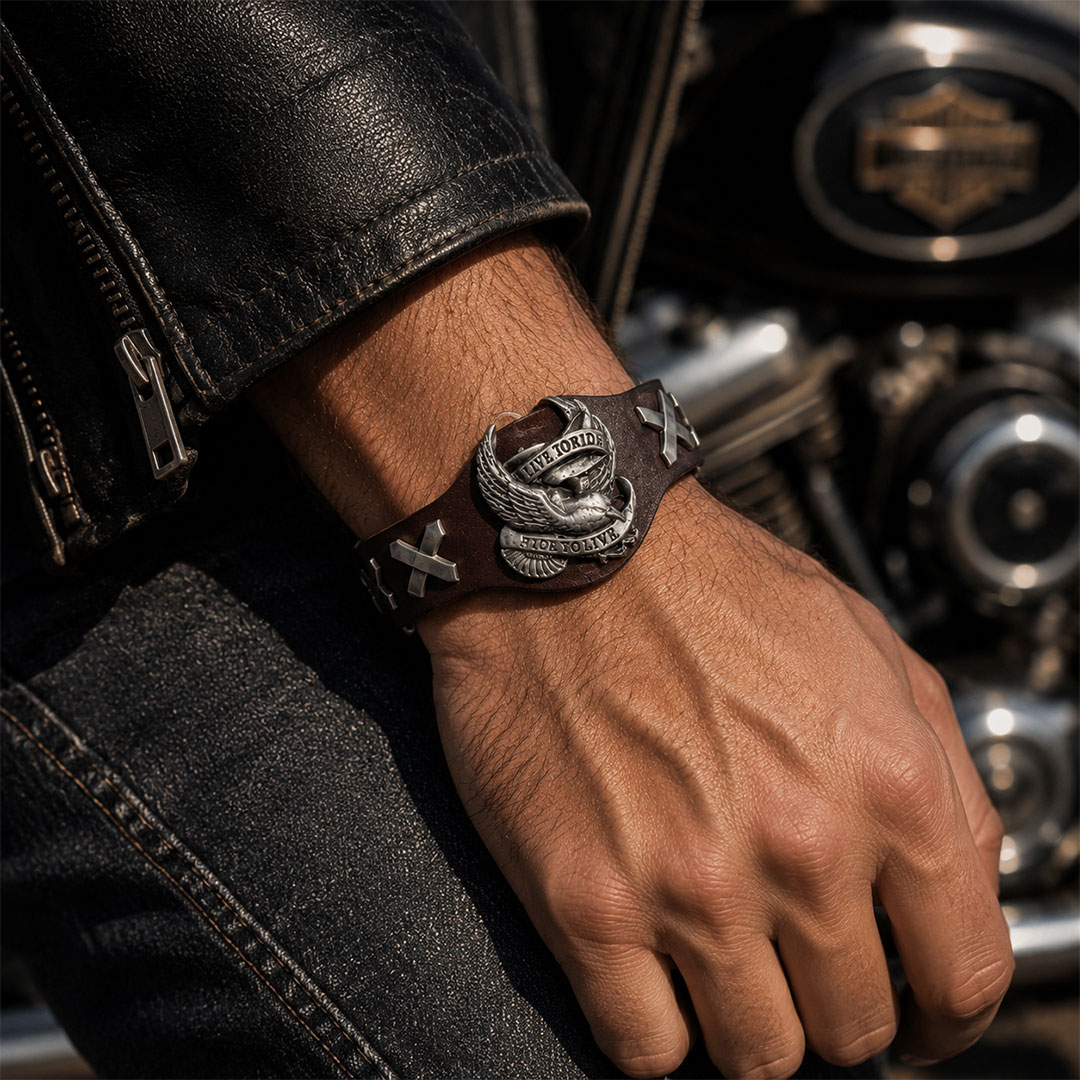 Freedom & Faith Genuine Leather Biker Bracelet | Secure Checkout | Tracked Shipping | 7-Day Easy Returns - Image 3
