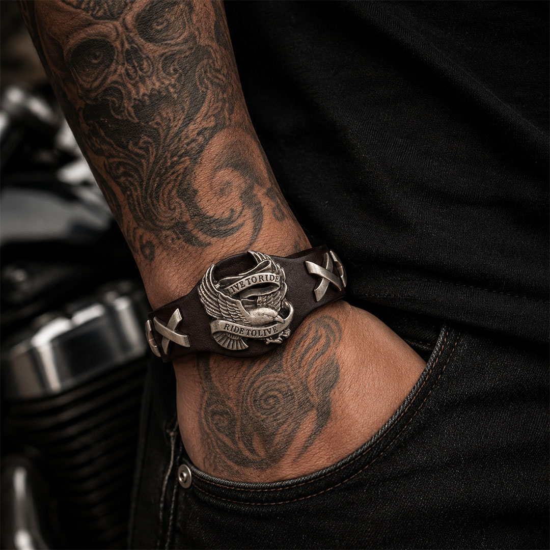 Freedom & Faith Genuine Leather Biker Bracelet | Secure Checkout | Tracked Shipping | 7-Day Easy Returns - Image 2
