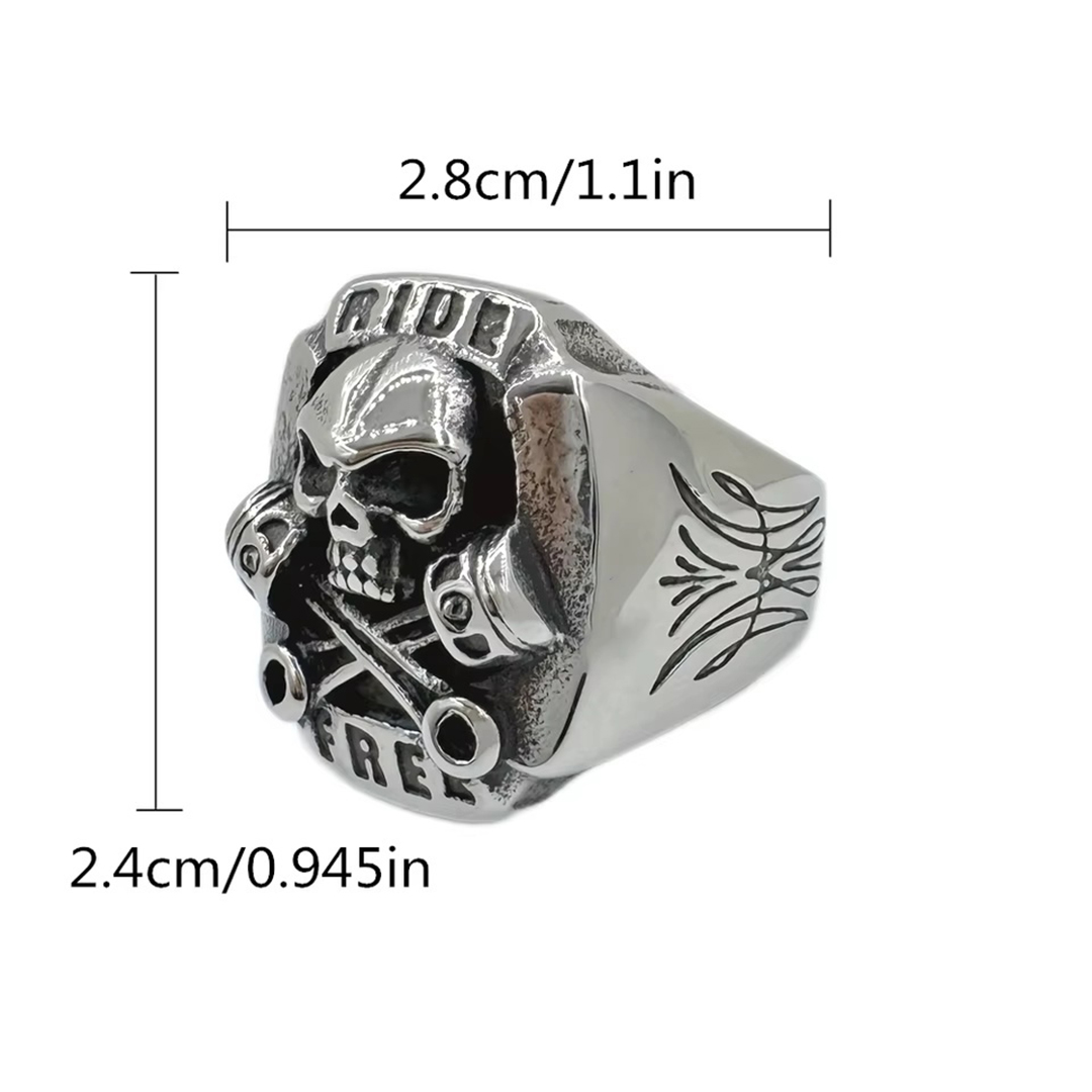 Gothic Ride Free Skull Piston Stainless Steel Ring | Heavy Metal Biker Band | Secure Checkout | Tracked Shipping | 7-Day Easy Returns - Image 5