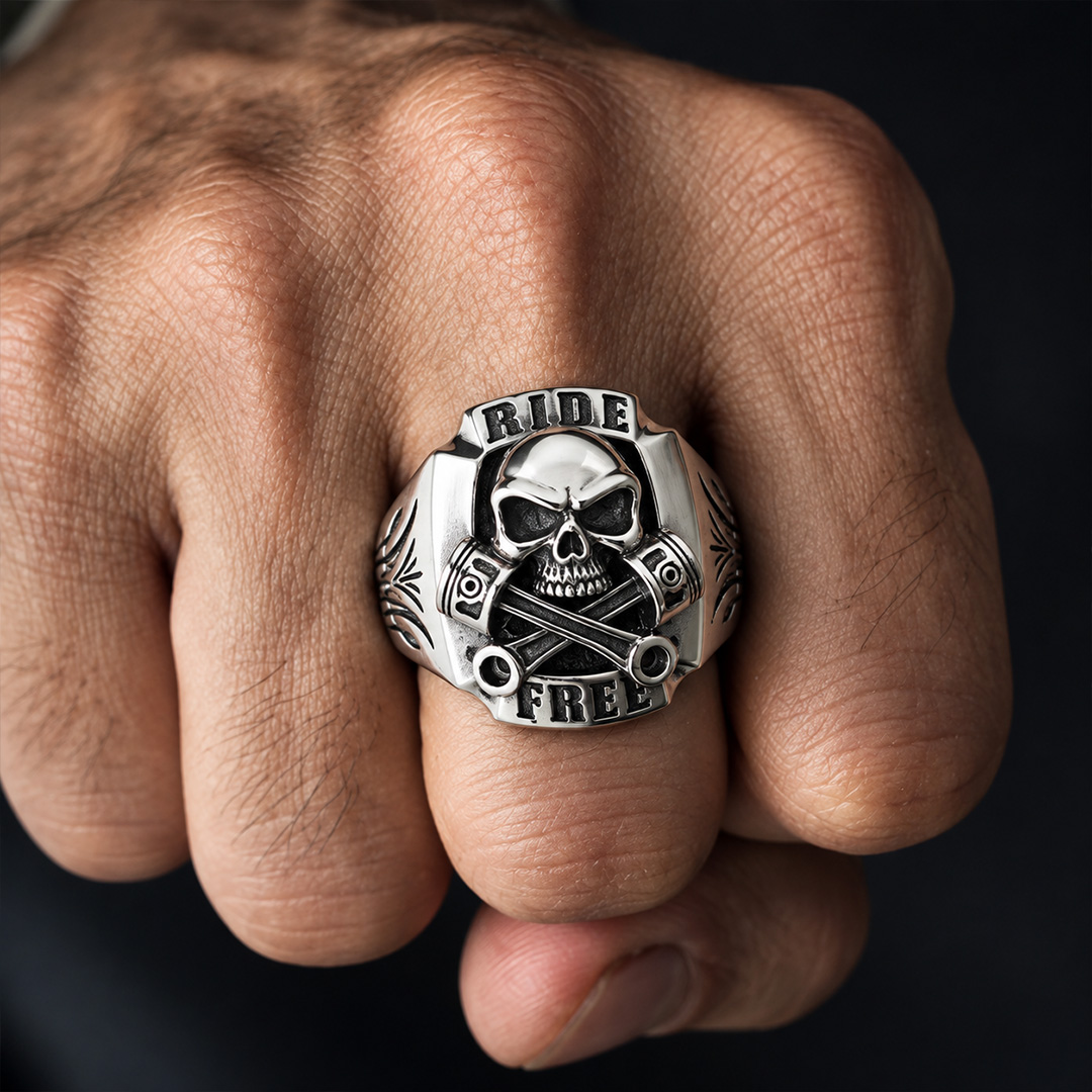 Gothic Ride Free Skull Piston Stainless Steel Ring | Heavy Metal Biker Band | Secure Checkout | Tracked Shipping | 7-Day Easy Returns - Image 7