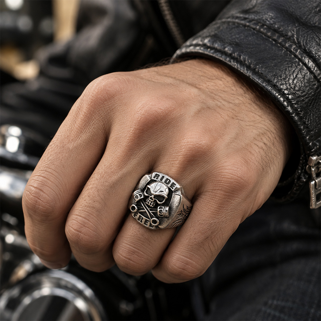 Gothic Ride Free Skull Piston Stainless Steel Ring | Heavy Metal Biker Band | Secure Checkout | Tracked Shipping | 7-Day Easy Returns - Image 6