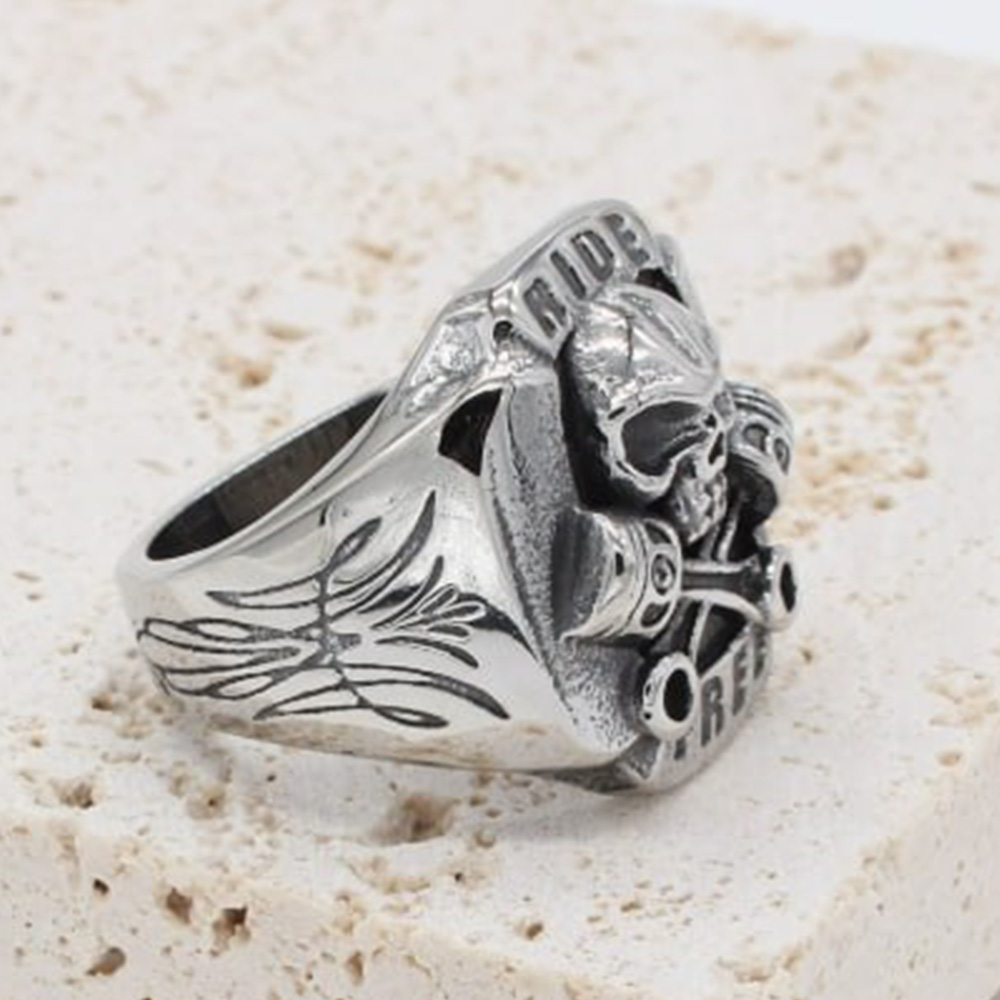 Gothic Ride Free Skull Piston Stainless Steel Ring | Heavy Metal Biker Band | Secure Checkout | Tracked Shipping | 7-Day Easy Returns