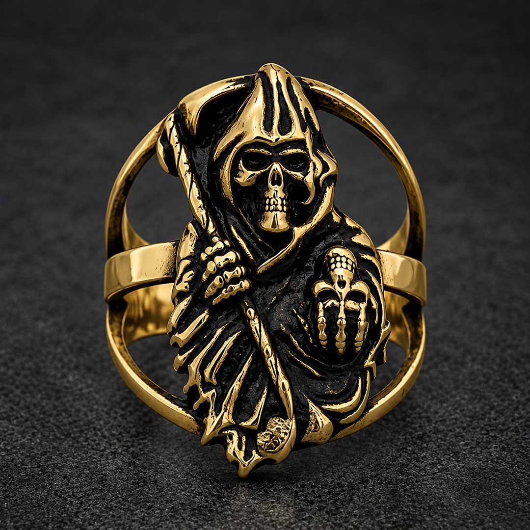 Sons of Anarchy Grim Reaper Stainless Steel Ring | Biker Reaper Scythe Band | Secure Checkout | Tracked Shipping | 7-Day Easy Returns
