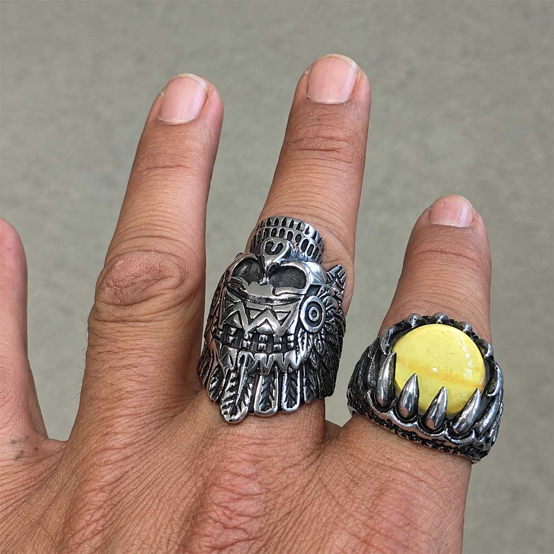 Gothic Native American Chief Skull Stainless Steel Ring | Heavy Metal Biker Band | Secure Checkout | Tracked Shipping | 7-Day Easy Returns - Image 2