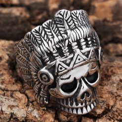 Gothic Native American Chief Skull Stainless Steel Ring | Heavy Metal Biker Band | Secure Checkout | Tracked Shipping | 7-Day Easy Returns - Image 6